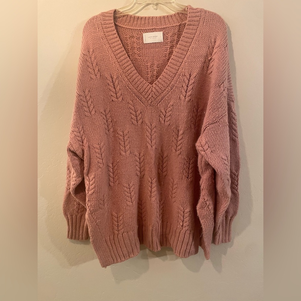 Lucky Brand Oversized Dusty Pink V-Neck Sweater